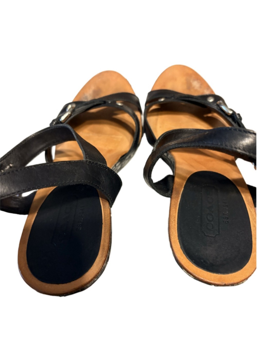 Coach Elize Patent Leather Wedge Sandals Size 8 Black - Picture 2 of 7